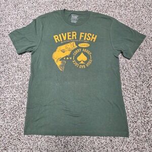 Old Navy River Fish Graphic‎ T-Shirt Delivering Fresh Beats Olive Green Medium